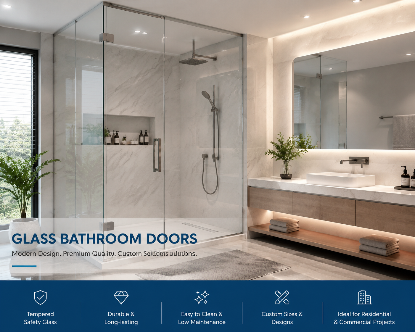 Modern Frameless Glass Bathroom Doors